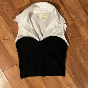Maeve Black and White Collared Blouse